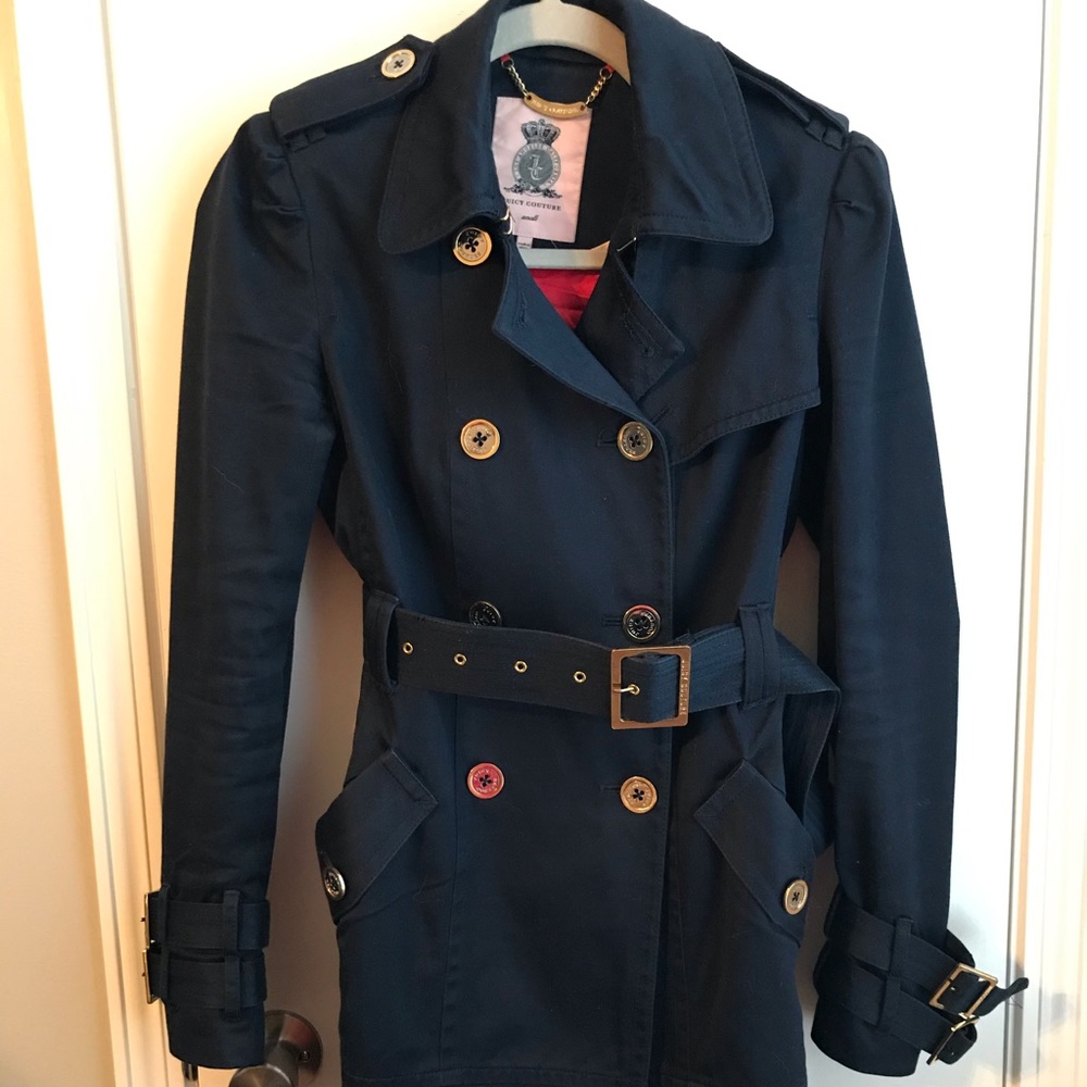 Juicy Couture Navy Blue Trench Coat Size Small